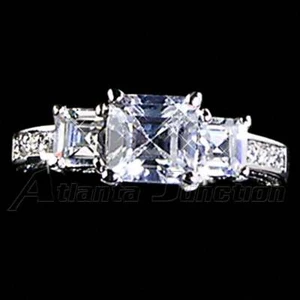 PYRAMID CUT_3-STONE_CLEAR CZ ENGAGEMENT RING__ SZ-6__925 STERLING SILVER - NF - Picture 1 of 7