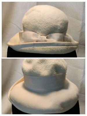 Ganador Informal Duquesa Fieltro Lana Ala Ancha Marfil Sombrero Hecho en Italia Años 60 Pequeño/Mediano Foto 1 de 4