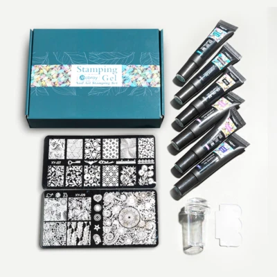 Nail Gel Stamping Kit Gel Print Nail Art Templates Stencils Painting Tools - Image 1 of 4