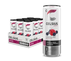 PACK OF 12 ✨ CELSIUS Sparkling WILD BERRY Energy Drink CANS | Zero Sugar Fun - Picture 1 of 5