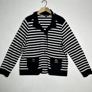 Lauren Ralph Lauren Womens Long Sleeve Cardigan Sweater Size XL Black White - Picture 1 of 7