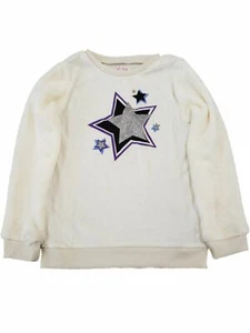 Girls Ivory Stars Sparkle Glitter Fuzzy Plush Winter Sweatshirt Shirt Top - Picture 1 of 1