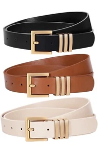 3 Pack Women Leather Belt for Jeans Pants Dresses Waist Belts with Gold Buckle - Picture 1 of 4