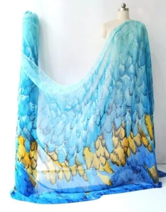 1 meter X 1.48 meter Shading Chiffon Fabric Beach Dress Material Feather Pattern - Picture 1 of 6