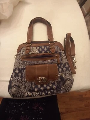 Chaps сумка с короткими ручками Дамская сумка сумочка пейсли/бандана узор синий холст дополнительный ремень винтажный - Изображение 1 из 4