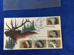 1990 Historic Indian Headdresses Sc 2505a First Day of Issue Wapiti, WY - Picture 1 of 2