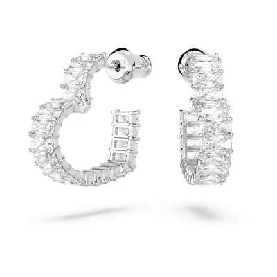 Pendientes de aro Swarovski Matrix corte baguette, corazón, pequeños, blancos, enchapados en rodio Foto 1 de 4