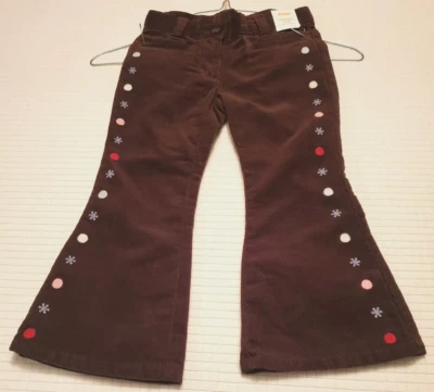 NUEVO CON ETIQUETAS 3T Gymboree Invierno Copo de Nieve Bordado Marrón Brillo Pana Pantalones Foto 1 de 2