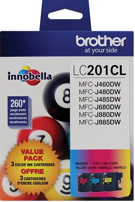 New Genuine Brother LC201 Cyan Magenta Yellow 3PK Ink Cartridges - Image 1 of 2