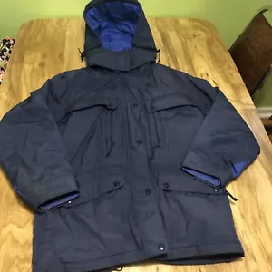 Vintage L.L. Bean Jacket Womens Medium Heavy Parka Navy Blue Wool Lined Hooded - Picture 1 of 11