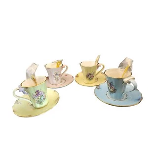 Bradford Edition 13-teiliges Vintage Teetassen-Set blau, grün, rosa und gelb - Bild 1 von 8