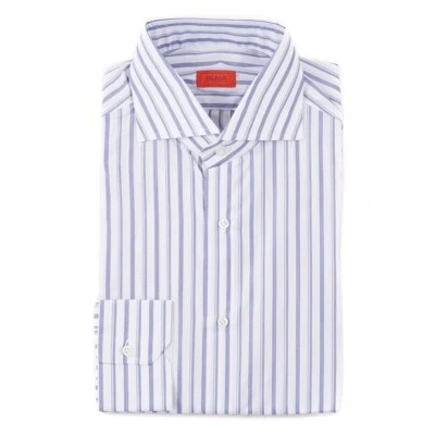 Camisa de vestir Isaia a medida 'Mix' azul pizarra a rayas de algodón 15,5 (UE 39) NUEVA CON ETIQUETAS Foto 1 de 4