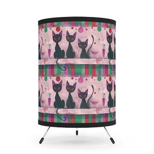 Cat-Themed Tripod Lamp, Home Decor, Black Cats, Living Room Light, Unique Gift - Picture 1 of 7