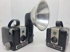Vintage Pair 1950's KODAK Brownie Hawkeye 'Flash Model' Black Bakelite Cameras