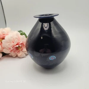 Orwell Glass Studio Signed Cobalt Blue Vase with Millefiori Art Glass 5" - Picture 1 of 16