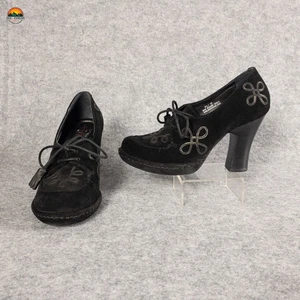 Born Platform Block Heels Black Suede Leather Lace-Up W32494 Women's Size 6.5 - Picture 1 of 11