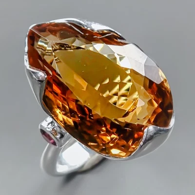 Anillo de cuarzo citrino natural 28 quilates joyería plata de ley 925 talla 8,5/R436974 Foto 1 de 4