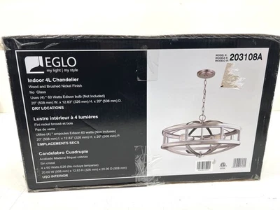 Eglo Montrose 19 in. 4-Light Brushed Nickel and Wood Round Pendant Light - Image 1 of 3
