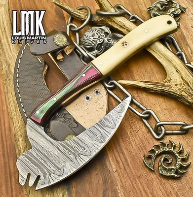 LMK Handmade Clever Chopper Axe Knife Twist Damascus Bone Wooden Bolster Fishing - Image 1 of 4