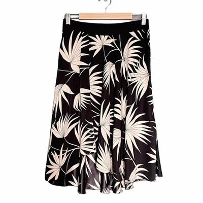 Falda de Seda Tommy Bahama Alta Baja Negra y Marfil Tropical Estampado de Palma Talla Pequeña Foto 1 de 4