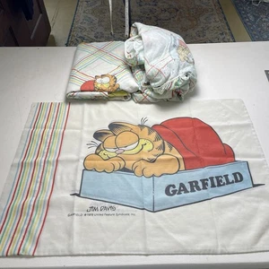 Juego de 3 piezas de cama doble Garfield 1978 de colección, funda de almohada sábana plana - Imagen 1 de 4