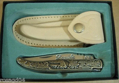 Pakistan Laguiole Folding Knife with Pig Bear Scene Steel Blade + Tan Case! NEW