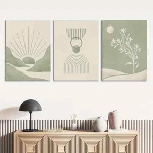 Arte de pared arte moderno de mediados de siglo verde salvia 3 piezas lienzo sin marco - Imagen 1 de 9