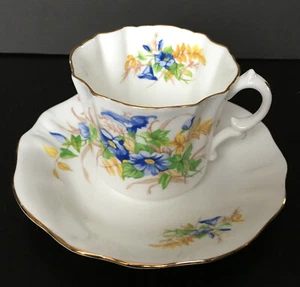 Vintage Hammersley Tall Tea Cup And Saucer Set With Blue Flowers - Picture 1 of 6