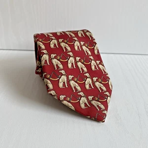 SALVATORE FERRAGAMO Silk Red Dog Hunting Horn Design Luxury Tie Made In Italy - Picture 1 of 6