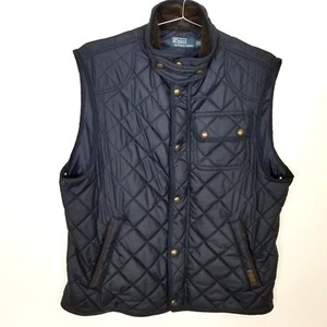 Vtg Polo Ralph Lauren Men Quilted Vest Jacket Sz L Navy Blue Insulated Zip Snap - Picture 1 of 11
