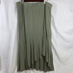 Ava And Viv Skirt Women’s 2X Olive Green Asymmetric Ruffled High-low Pull On - Picture 1 of 9