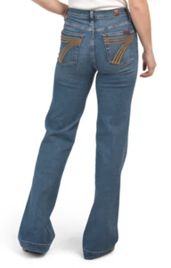 NWT 7 FOR ALL MANKIND Sz28 TAILORLESS DOJO MID-WAIST FLARE STRETCH JEANS CBR BLU - Picture 1 of 6