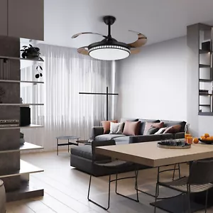 Retractable LED Chandelier 3 Color Change Ceiling Fan Light With Remote Control - Picture 1 of 13