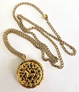 Vintage Corday Fame Golden Unicorm Fragrance Locket Necklace 30" Perfume Compact - Picture 1 of 14
