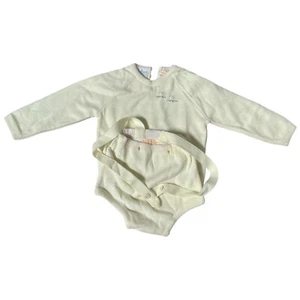 Vintage Hudson Bay Co. Baby Knit Romper Set Yellow Lamb Embroidery Suspenders - Picture 1 of 13