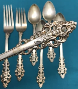 7 Pc ROCHAMBEAU Silverplated FORKS & SPOONS International Deep Silver - Picture 1 of 4