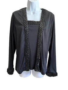 Teddi of California Size 12 Black Sequin Long Sleeve Blouse Vintage - Picture 1 of 9