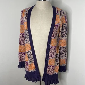 Anthropologie Schlafen auf Schnee Strickjacke Pullover S Blumenmuster Knopf vorne Rüsche - Bild 1 von 7