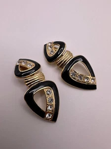 Pendientes colgantes de cristal vintage dorados negros Bijoux Designs New York 7 cm - Imagen 1 de 10