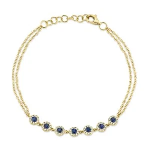 14K Yellow Gold Blue Sapphire Diamond Bracelet Natural Round Cut 0.74 CTW - Picture 1 of 6