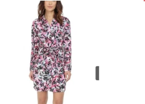 NWT NYDJ Buttoned Front Tie Waist Watercolor Floral Long-sleeved Shirt Dress - Picture 1 of 14