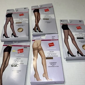 Lot of 7 pairs  Hanes Premium Silky Ultra Sheer Pantyhose Size Medium - Picture 1 of 6