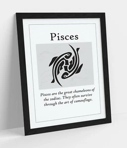 PISCES STAR SIGN ZODIAC ASTOLOGY QUOTE SLOGAN -FRAMED WALL ART PICTURE PRINT - Picture 1 of 10