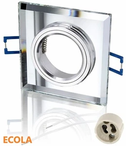 GU10 Square Mirror Glass Chrome Recessed Spot light Downlights Fitting - Picture 1 of 5