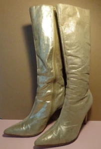 Colin Stuartđź’—Vintage-Skinny Leg-Gold Pointy Toe Suede 4"Heel Knee Bootsđź’—Sz 7 - Picture 1 of 14