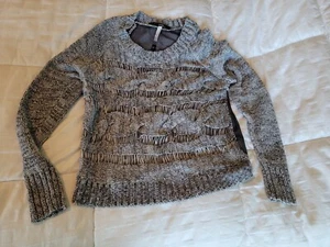 Kensie Sweater Pullover Tunic Top Size Large Gray Black Sheer Back - Picture 1 of 7
