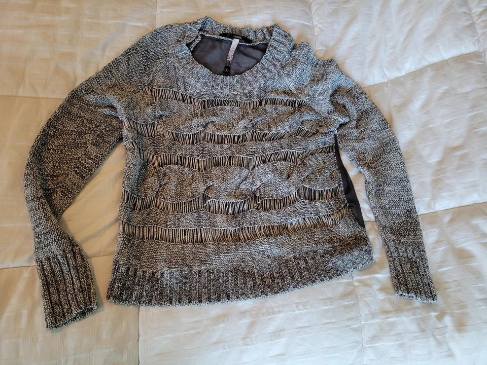 Kensie Sweater Pullover Tunic Top Size Large Gray Black Sheer Back - Image 1 of 4