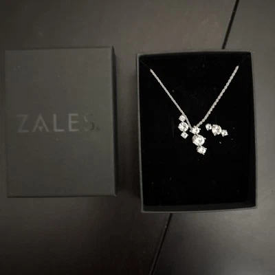 NWT- White lab created Sapphire Pendant & Earrings Set in Sterling Silver Zales - Image 1 of 4