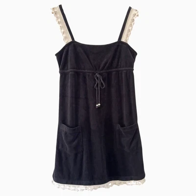 Mini Vestido Y2K Juicy Couture Negro Terry Francés Natación Cubrir Solero De Colección M Foto 1 de 4