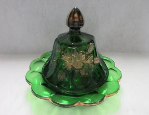 *RARE* Antique EAPG Northwood Gold Rose Emerald Green Covered Butter Dish (1910) - Picture 1 of 23